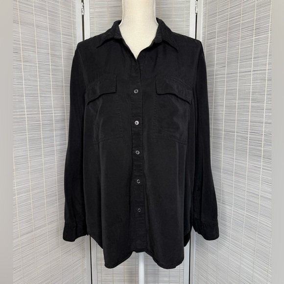Babaton Distressed Wash Button Down Long Sleeve Black Size M Pockets - Picture 1 of 8